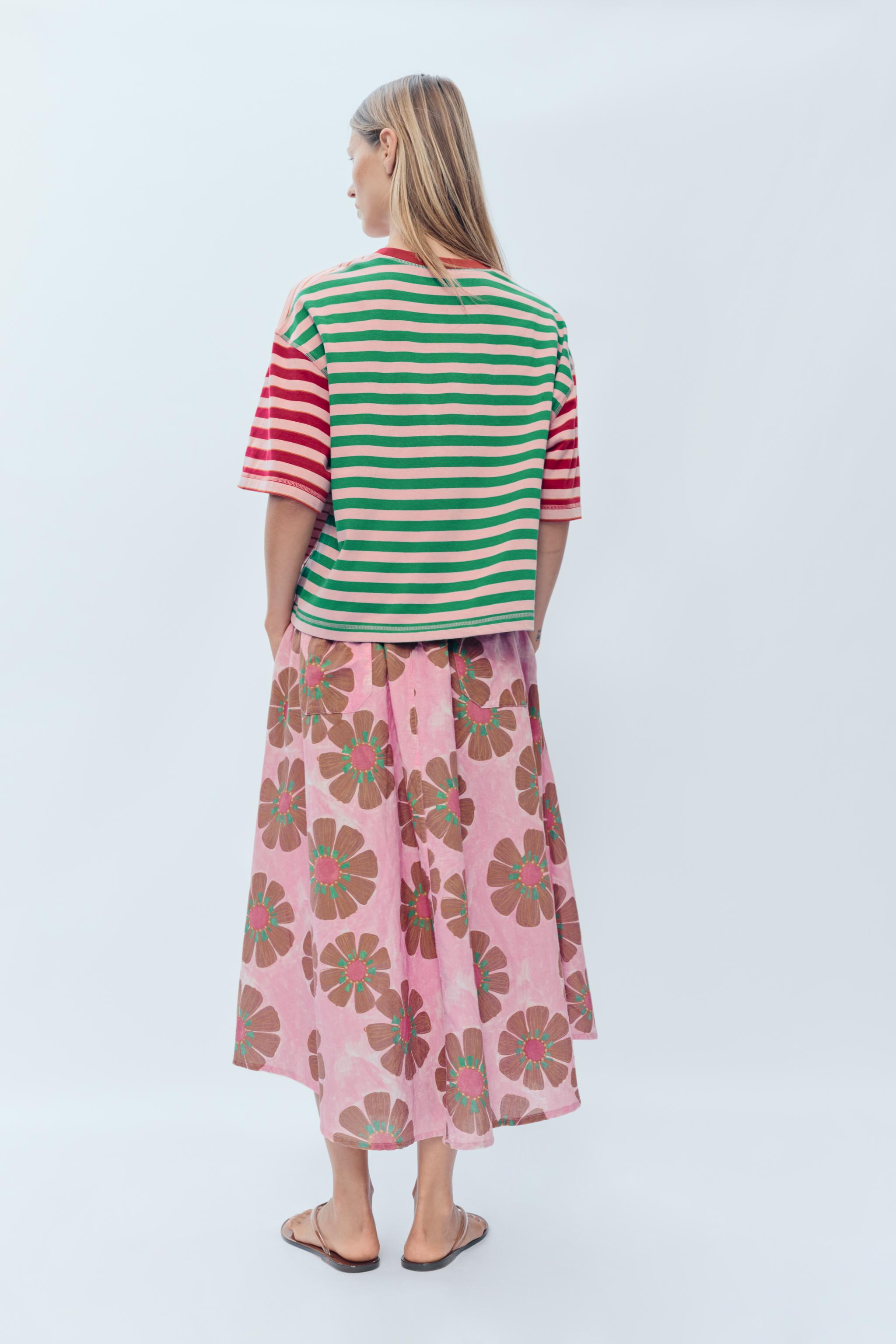 LIMITED EDITION FLORAL LINEN BLEND MIDI SKIRT